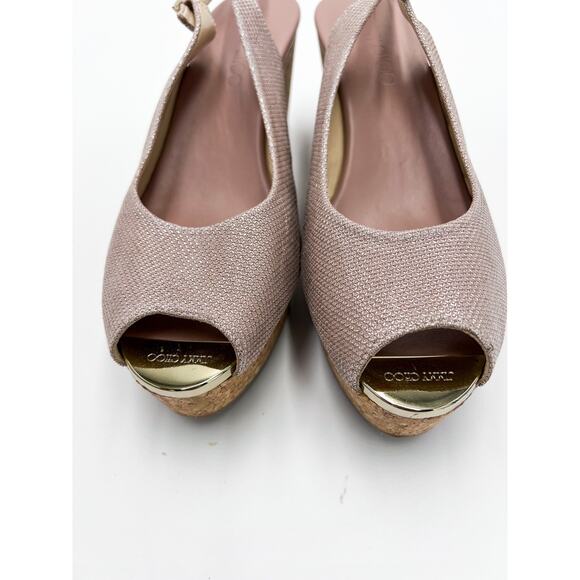 Jimmy Choo NWT NIB Praise glittered mesh suede wedge slingback sandals Sz 40.5 - Picture 5 of 8